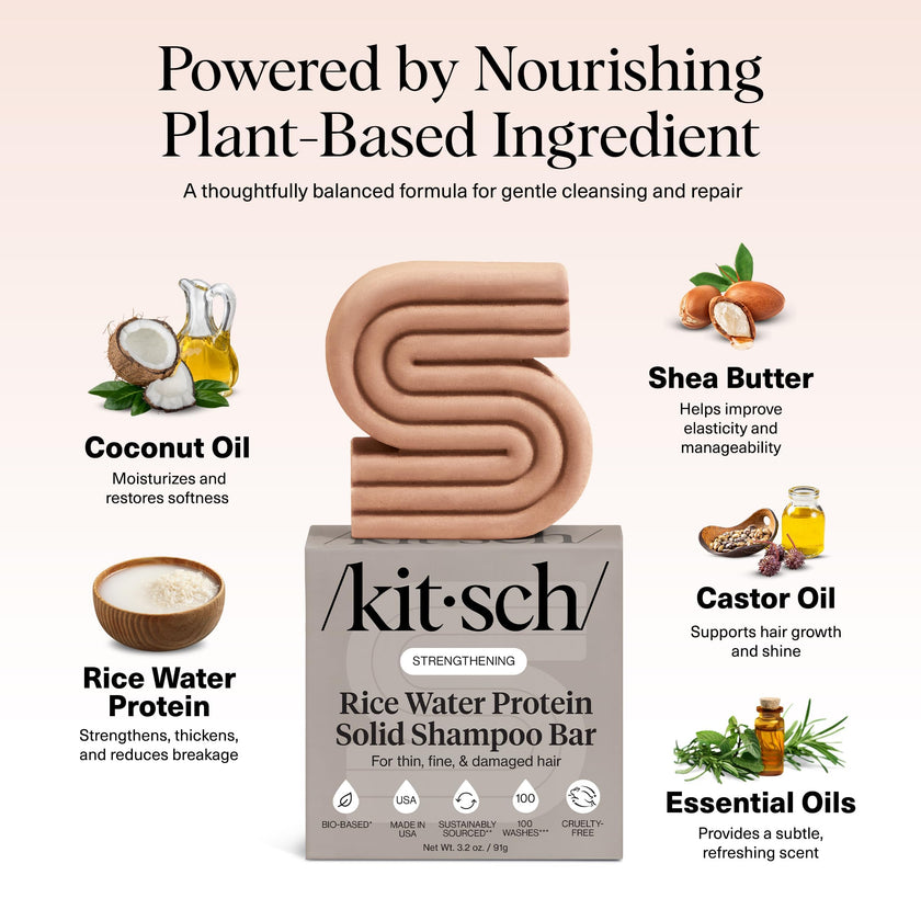 Kitsch Rice Water Shampoo Bar for Hair Growth – Strengthening Hair Shampoo for Men and Women – Reduce Breakage, Boosts Shine – Paraben, Silicone & Sulfate-Free, Vegan Hair Care - 91g 🍁 All In One Marketplace Canada