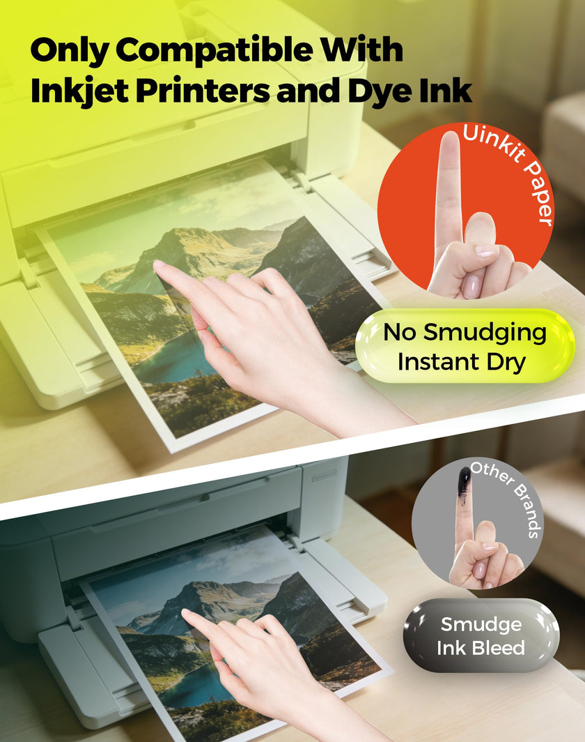 Uinkit Glossy Inkjet Photo Paper 8.5x11 Inches 100 Sheets 48lb Dye Ink 180Gsm Professional Photographic Paper Letter Size 8.5mil Instant Dry Suitable for All Dye Ink Printers (100, 8.5x11Inches) 🍁 All In One Marketplace Canada