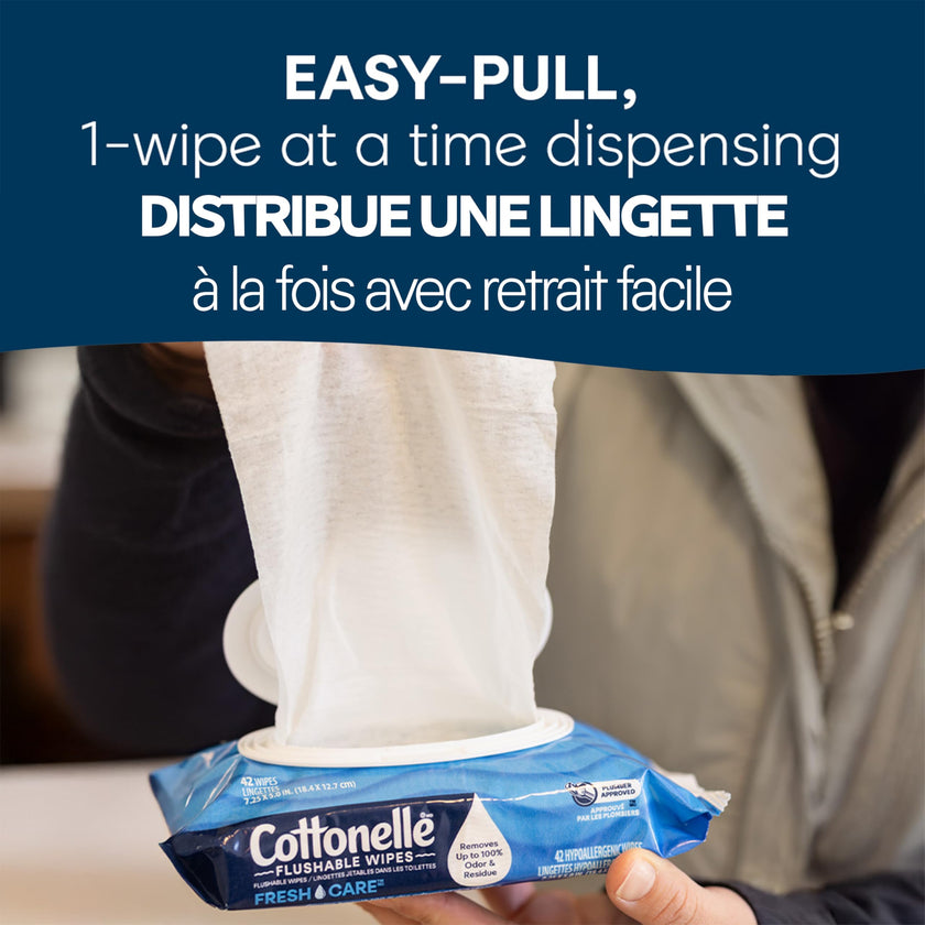 Flushable Wet Wipes; Cottonelle FreshCare; Biodegradable & Septic Safe; 8 Flip-Top Packs of 42 (336 Wipes) 🍁 All In One Marketplace Canada
