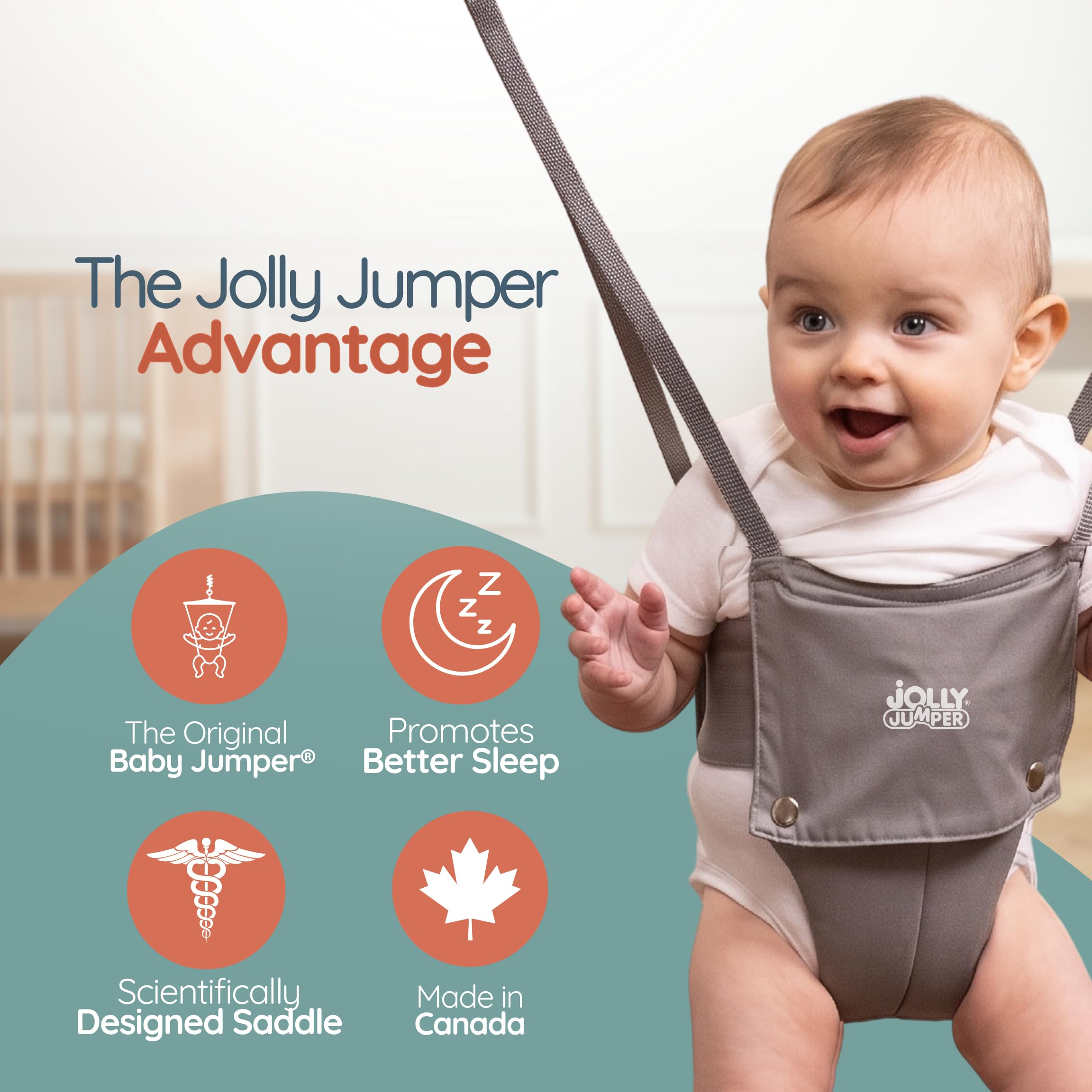 Jolly Jumper CLASSIC (Grey) with Stand - ORIGINAL Baby Jumper, Indoor and Outdoor Exercise Saddle Seat, Adjustable Height, for Infants up to 28lbs 🍁 All In One Marketplace Canada