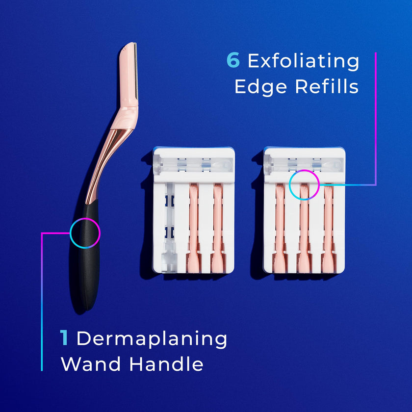 Schick Hydro Silk Dermaplaning Wand, Dermaplaning Tool for Face | Dermaplane Razor for Women Face, Eyebrow Razor, Peach Fuzz Remover, Includes 1 Weighted Metal Handle with 6 Refill Blades 🍁 All In One Marketplace Canada