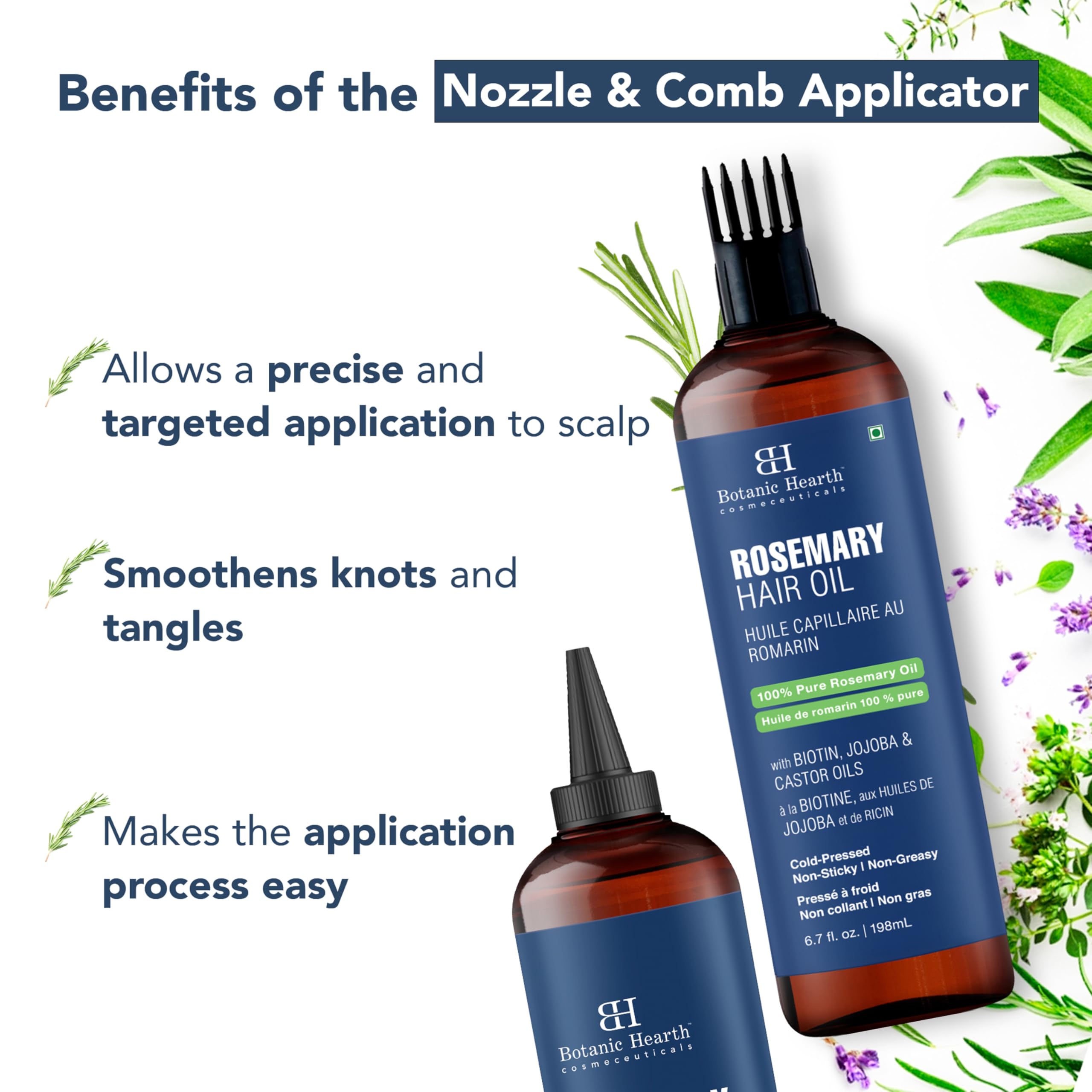 Botanic Hearth Rosemary Oil for Hair & Scalp with Biotin, Jojoba & Castor Oils, 100% Pure Hair Growth Oil, Strengthening Treatment, 6.7 fl oz (Pack of 2) 🍁 All In One Marketplace Canada
