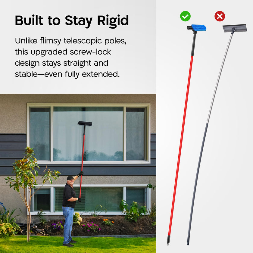 Tyroler 2-in-1 High Window Cleaning Tool | Window Squeegee Extendable with 30-205CM 5 Part Handle | Perfect Window Cleaning & Washing Kit (Black - Rubber) 🍁 All In One Marketplace Canada