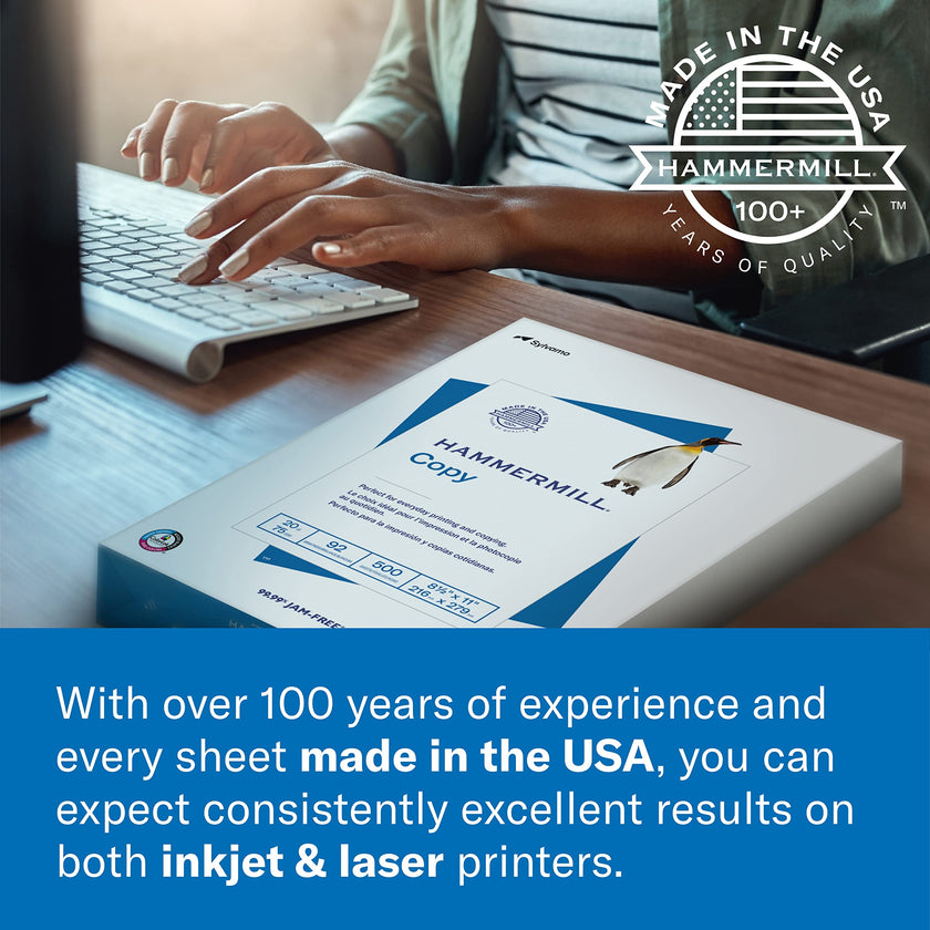 Hammermill Paper, Copy, 20lb, 8.5x11, Letter, 92 Bright, 4,000 sheets / 8 ream case, (113640) Made In The USA 🍁 All In One Marketplace Canada