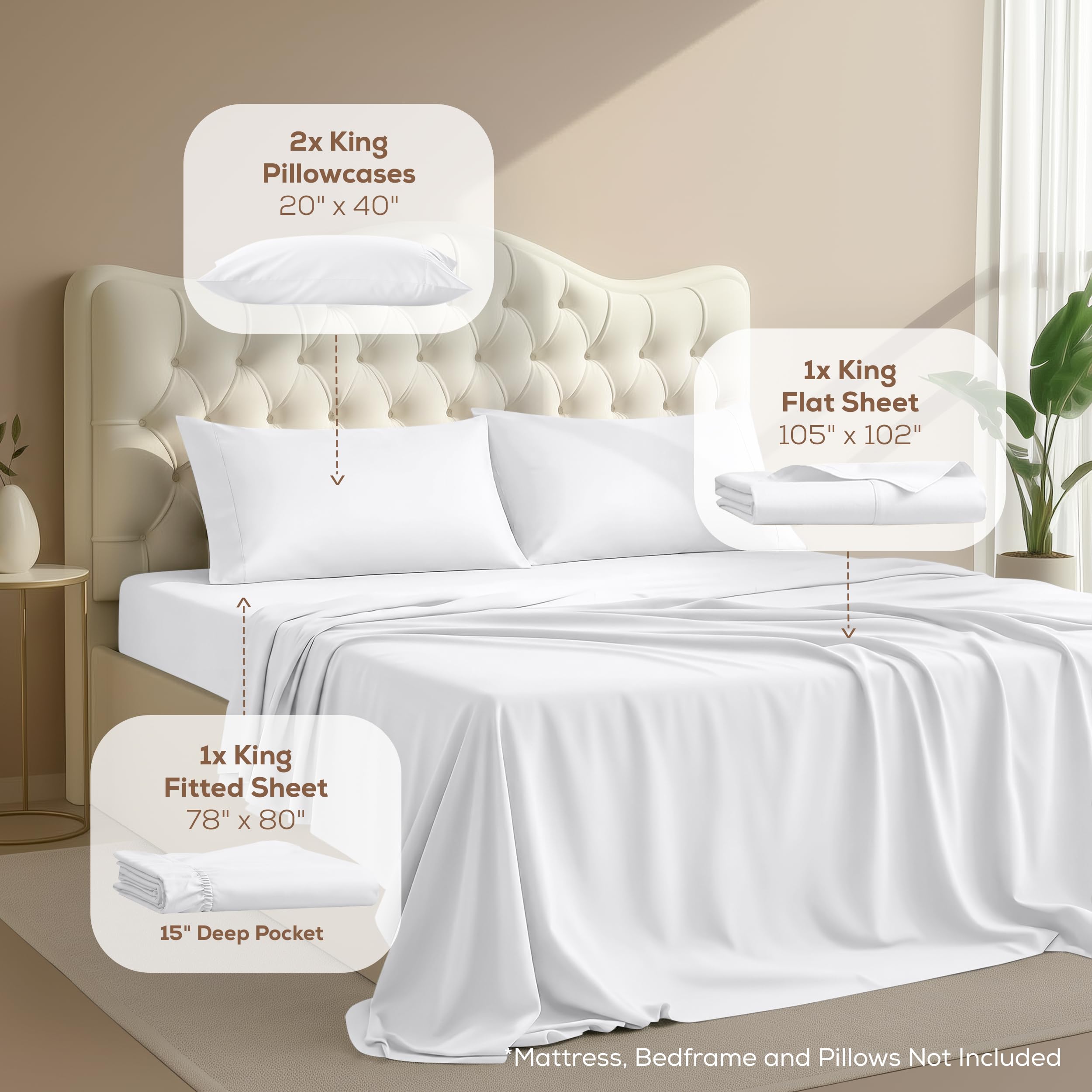 Utopia Bedding King Bed Sheets - 4 Piece King Size Cooling Sheet Set - Hotel Luxury Soft Breathable Microfiber, Oeko-TEX, Deep Pocket Easy Fit & Care, Fade & Wrinkle Resistant, White 🍁 All In One Marketplace Canada