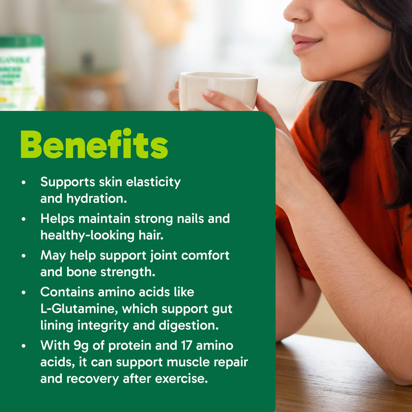 Organika Canadian-Made Enhanced Collagen Protein Powder- Lemon - For Healthy Hair, Skin, Nails, Joints - Hydrolyzed Peptides For Better Absorption – Grass-Fed, Non-GMO - 252g 🍁 All In One Marketplace Canada