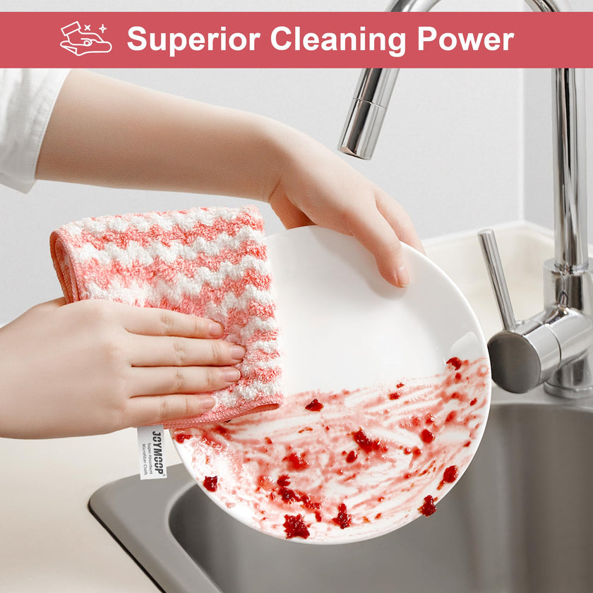JOYMOOP Microfiber Cleaning Cloths, Dish Cloths for Washing Dishes, 18 Pack Kitchen Towels, Reusable and Washable Dish Towels for Dish Drying Washing, Absorbent Streak Free Lint Free Rags - 10