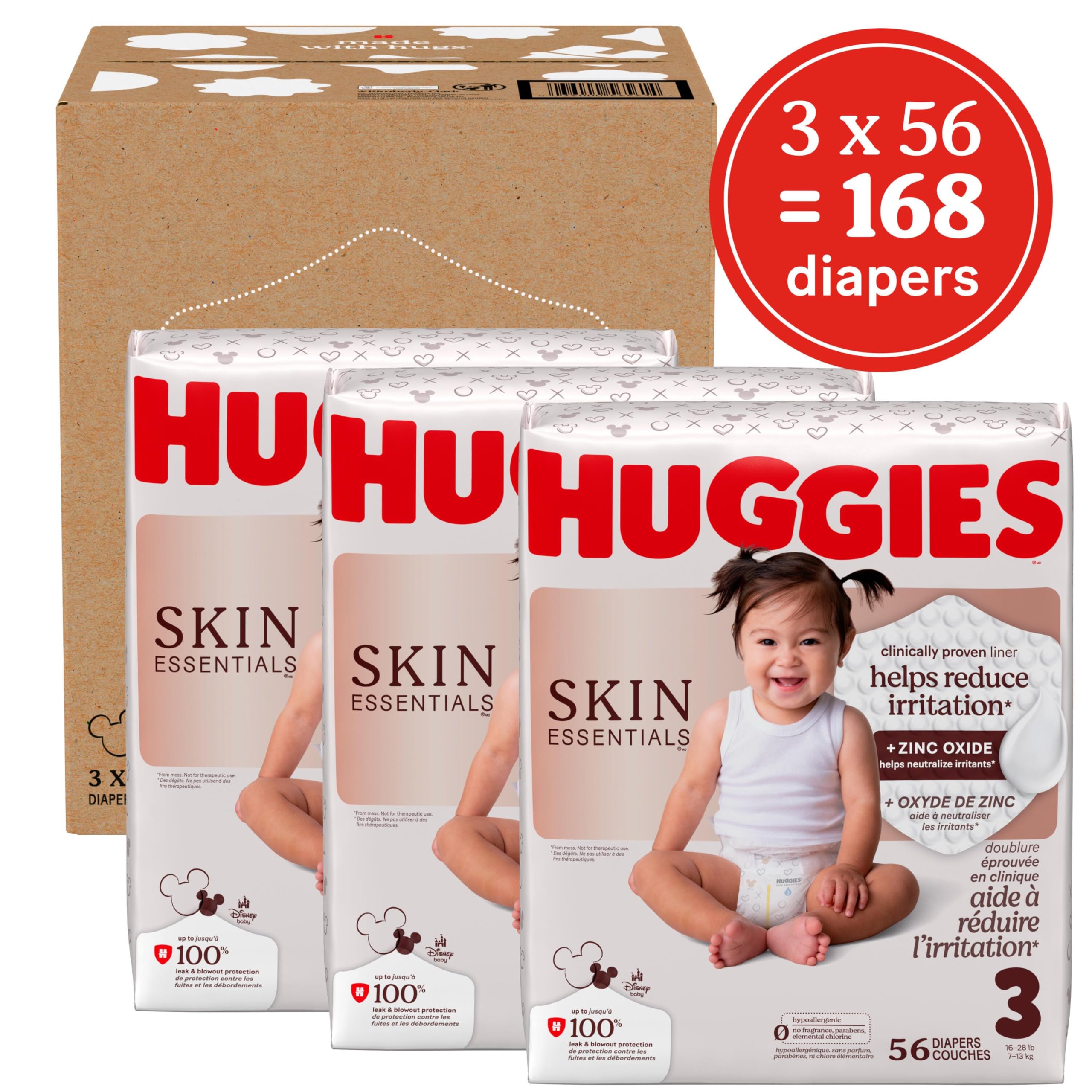 Huggies Size 3 Diapers, Skin Essentials Baby Diapers, Size 3 (16-28 lbs), 168 Count (3 Packs of 56), Packaging May Vary 🍁 All In One Marketplace Canada