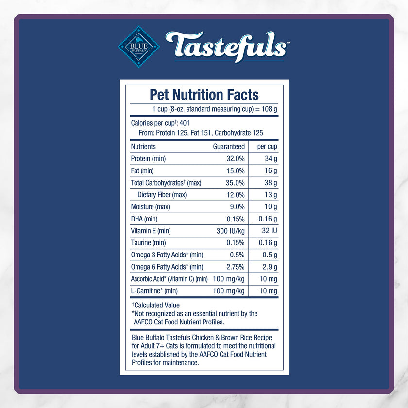 Blue Buffalo Tastefuls Chicken & Brown Rice Recipe Mature Dry Cat Food for Adult Cats 7+, Real Chicken First, Deliciously Healthy Natural Senior Cat Food with Fish Oil & Natural Ingredients, 3.1kg 🍁 All In One Marketplace Canada