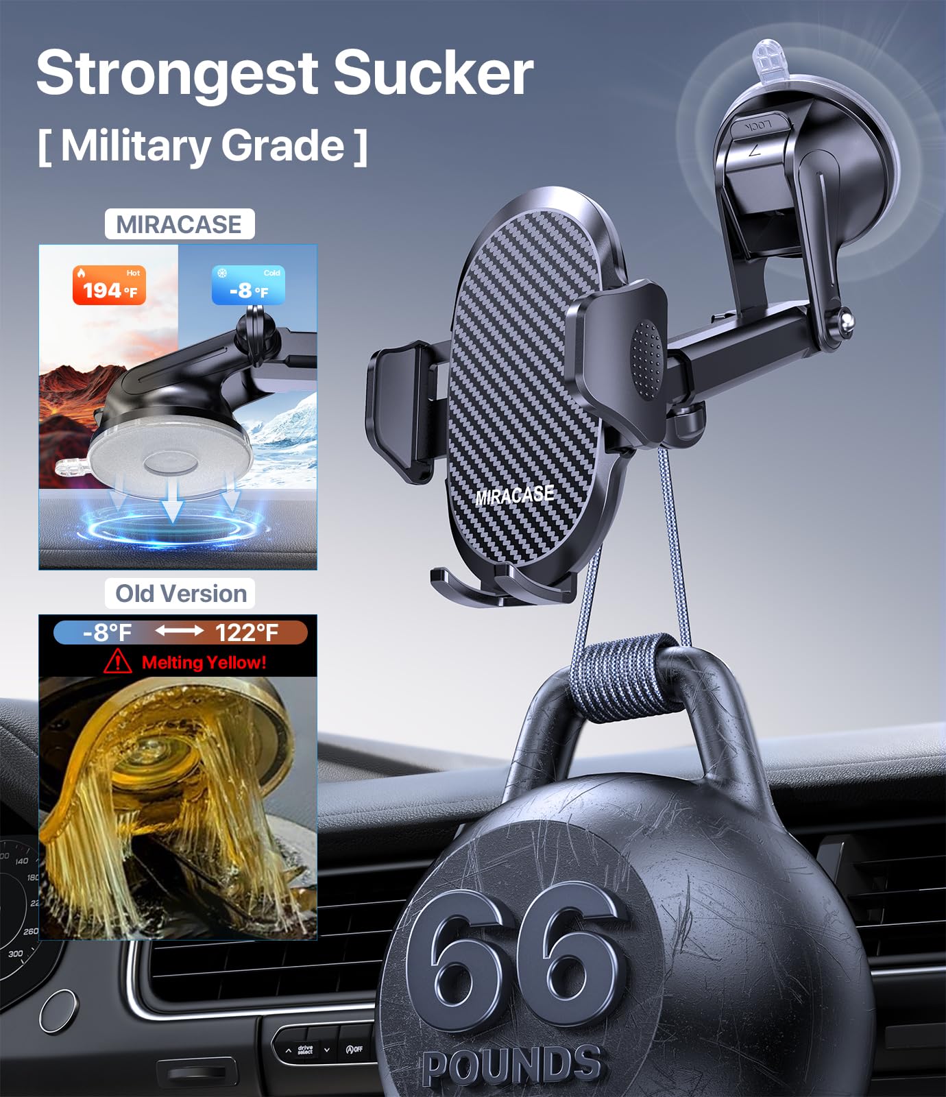 Miracase [2026 Upgraded Strong Military Grade Suction Cup] Car Phone Holder for Cars Dashboard Windscreen Air Vent Desk, 4 in 1 Mobile Phone Mount Automobile Cradle Stand for All Smartphones 🍁 All In One Marketplace Canada
