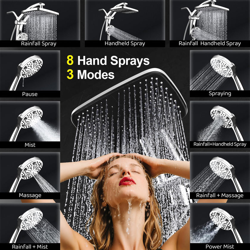 Rain Shower Head with Handheld High Pressure Rainfall Shower Heads with Handheld Spray Combo Adjustable one-piece Stand daul Shower Head Built-in Magnetic Docking and Power Jets（Sliver） 🍁 All In One Marketplace Canada