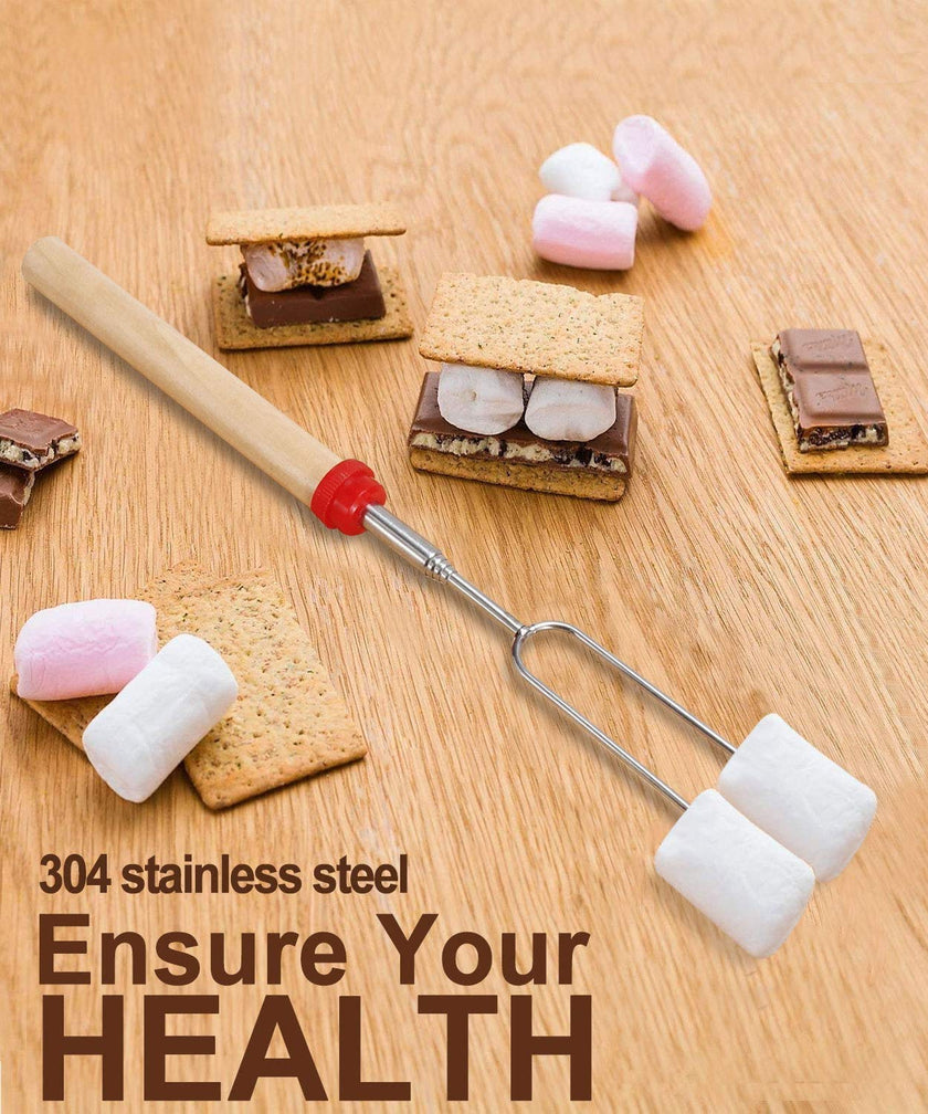 Marshmallow Roasting Sticks, Roasting Sticks with Wooden Handle 32 Inch Extendable BBQ Forks Telescoping Sticks Telescopic Stainless Steel Skewers for Grilling,Campfire (10) 🍁 All In One Marketplace Canada