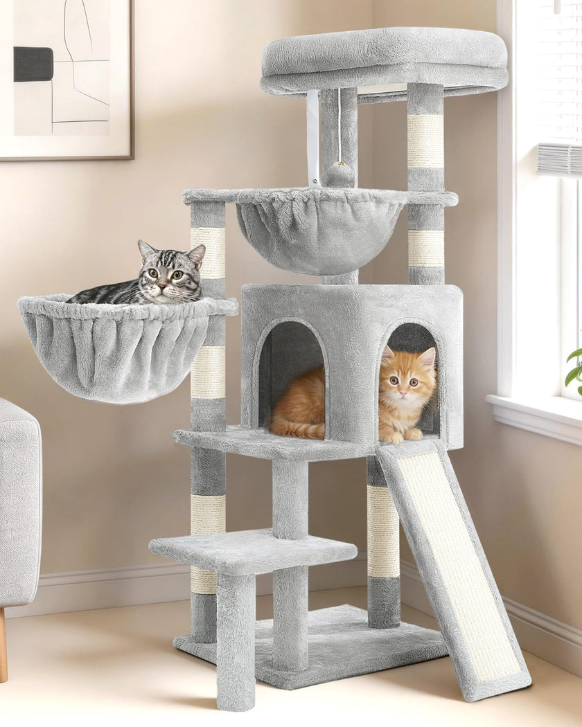 Gitelsnour Cat Tree, Cat Tower with condo, 2 Baskets, Large Platform, Scratch Board, Cat Scratching Posts for Indoor Cats, Light Gray GCT003SW 🍁 All In One Marketplace Canada