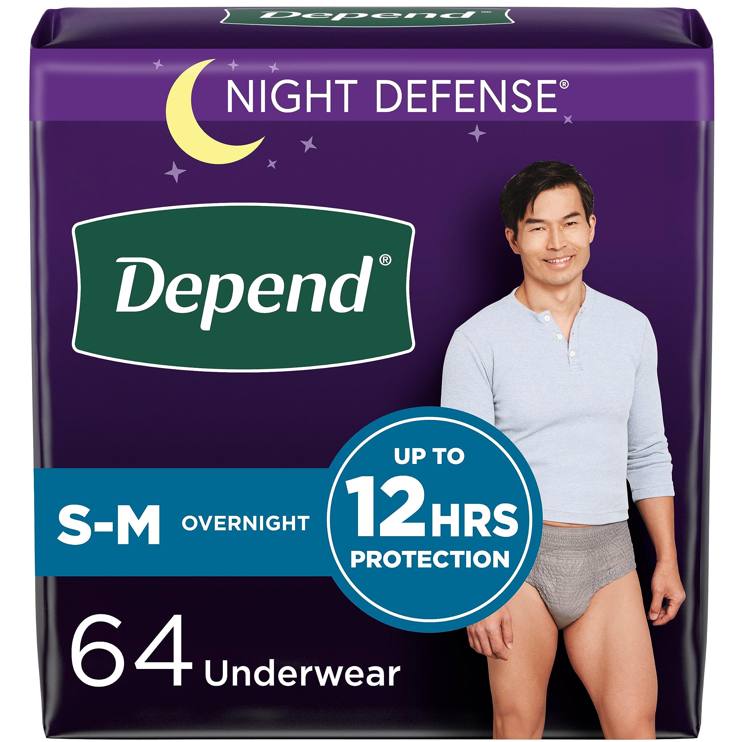 Depend Night Defense Adult Incontinence Underwear for Men, Disposable, Overnight, Small/Medium, Grey, 64 Count 🍁 All In One Marketplace Canada