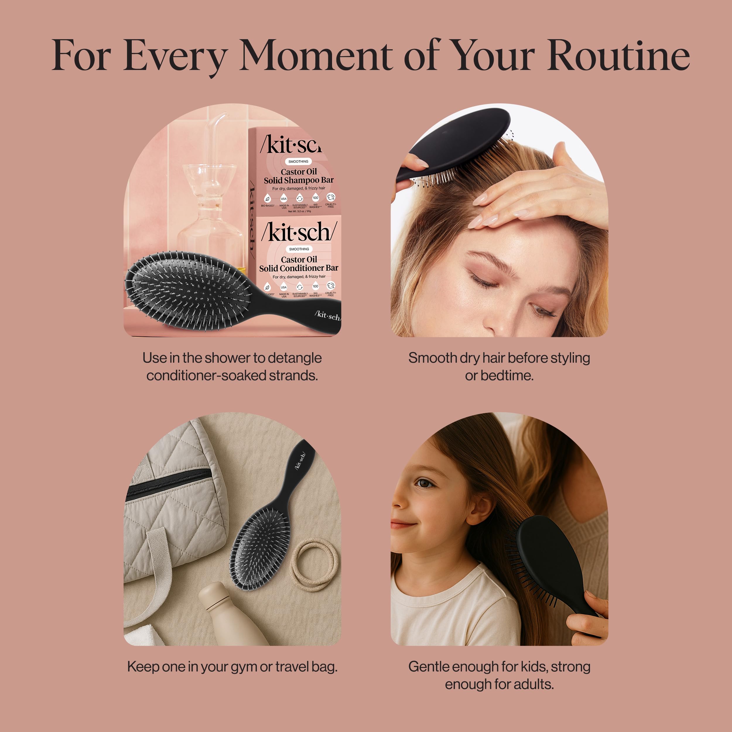 Kitsch Recycled Plastic Wet/Dry Hair Brush, Detangling Tool for Curly or Straight Styles, Brush for Tangled Strands, Flexible Hairbrush Bristles, Brushes for Women & Men, Adults & Kids - Black 🍁 All In One Marketplace Canada
