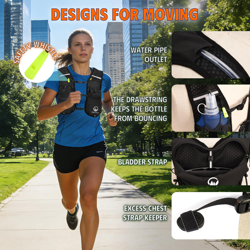 ONETOALL Running Vest for Women & Men, Hydration Backpack 6L - 1x 500ml Flask Included, 16 Reflective Points, Emergency Whistle, Lightweight Breathable for Trail Running, Hiking (Black) 🍁 All In One Marketplace Canada