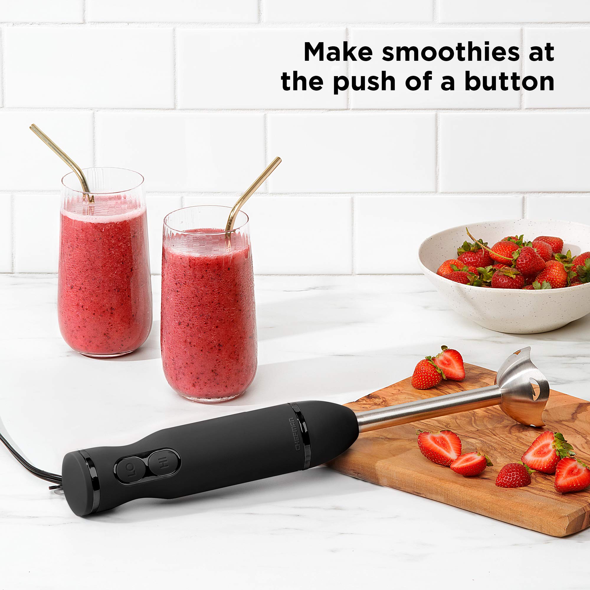 Chefman Immersion Blender, 300W Hand Blender with Stainless Steel Blades, Powerful Electric Ice Crushing 2-speed Control Handheld Food Mixer, Purées, Smoothies, Shakes, Sauces & Soups, Black 🍁 All In One Marketplace Canada