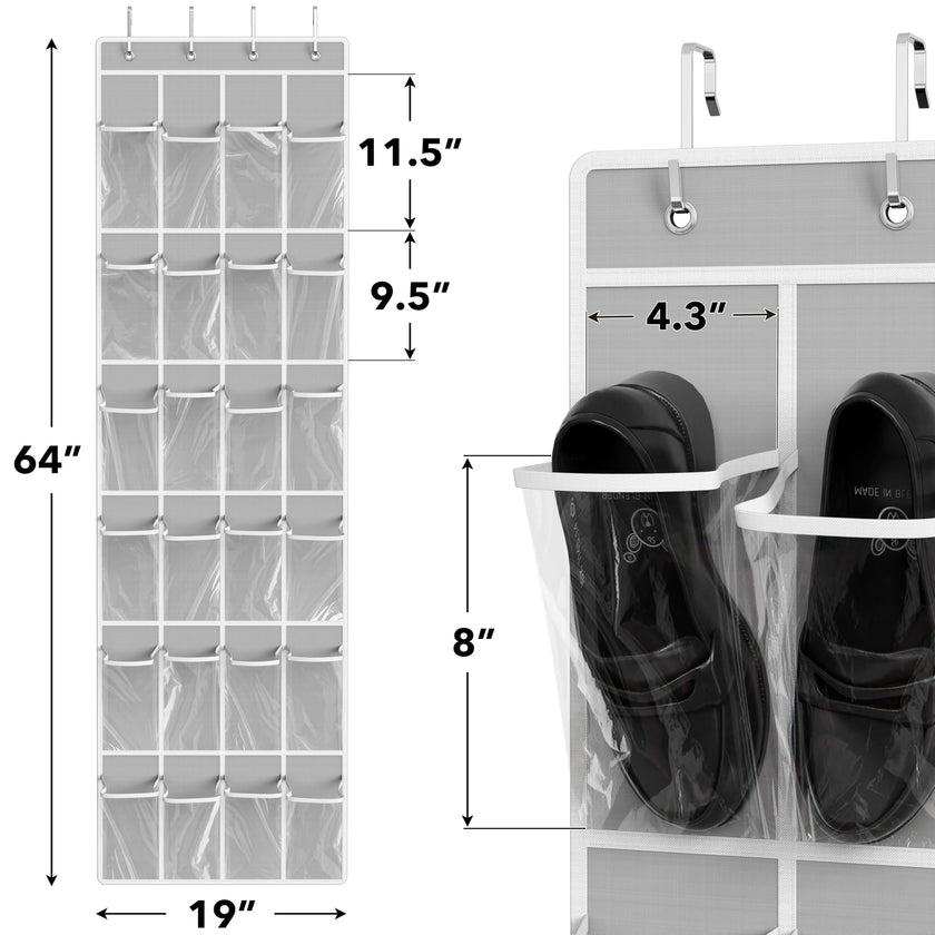 SimpleHouseware Crystal Clear Over The Door Hanging Shoe Organizer, 24 Pockets, Grey (162.6 cm H x 48.6 cm W) 🍁 All In One Marketplace Canada