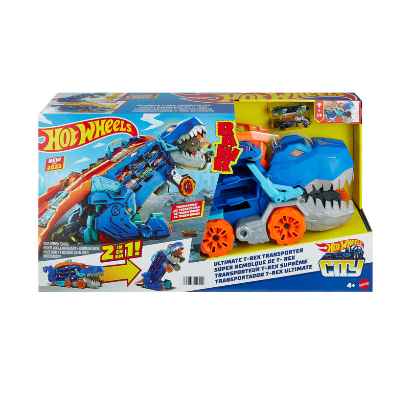 Hot Wheels City Toy Car Track Set, Ultimate T-Rex Transporter, Hauler Transforms into Stomping Dino with Race Track, from Netflix Series “Let’s Race” 🍁 All In One Marketplace Canada