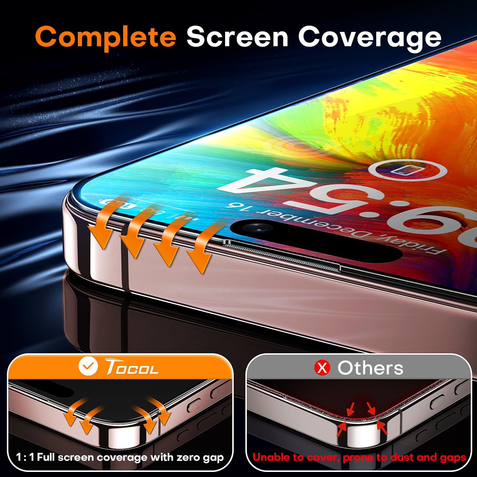 TOCOL 2 Pack for iPhone 16 Pro Screen Protector [Instant Installation][Auto-Dust Removal][HD Clear], Unbreakable 9H+Hardness Shatterproof Tempered Glass [Bubble Proof] 🍁 All In One Marketplace Canada