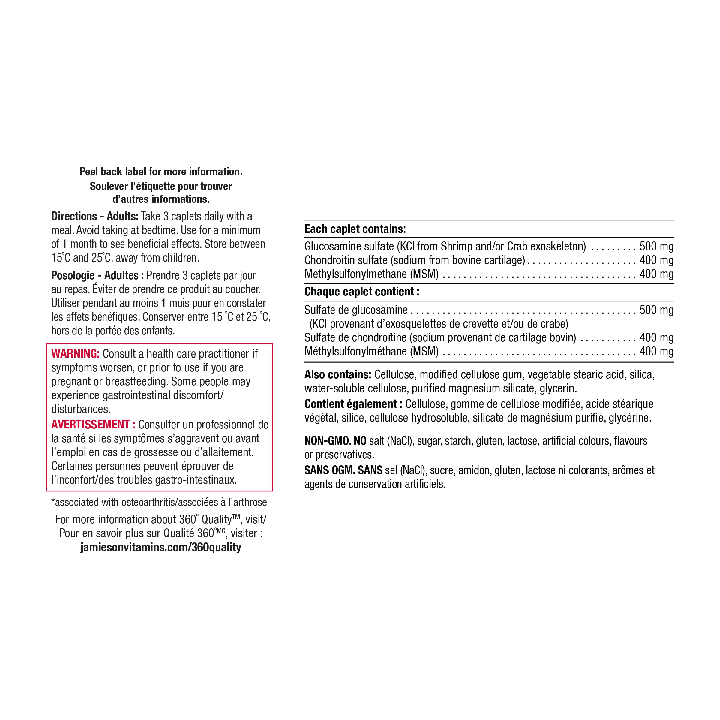 Jamieson Ultra Strength Glucosamine Chondroitin MSM 1300 mg, Provides Joint Pain Relief, Osteoarthritis Support, and Cartilage Deterioration Protection. Non-GMO, Gluten-Free, 120 Caplets, Proudly Canadian 🍁 All In One Marketplace Canada