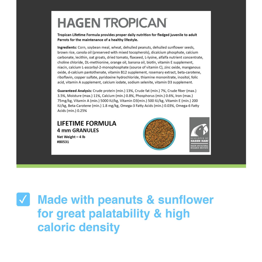 Tropican Lifetime Formula Granules for Parrots - 1.8 kg (4 lb) 🍁 All In One Marketplace Canada