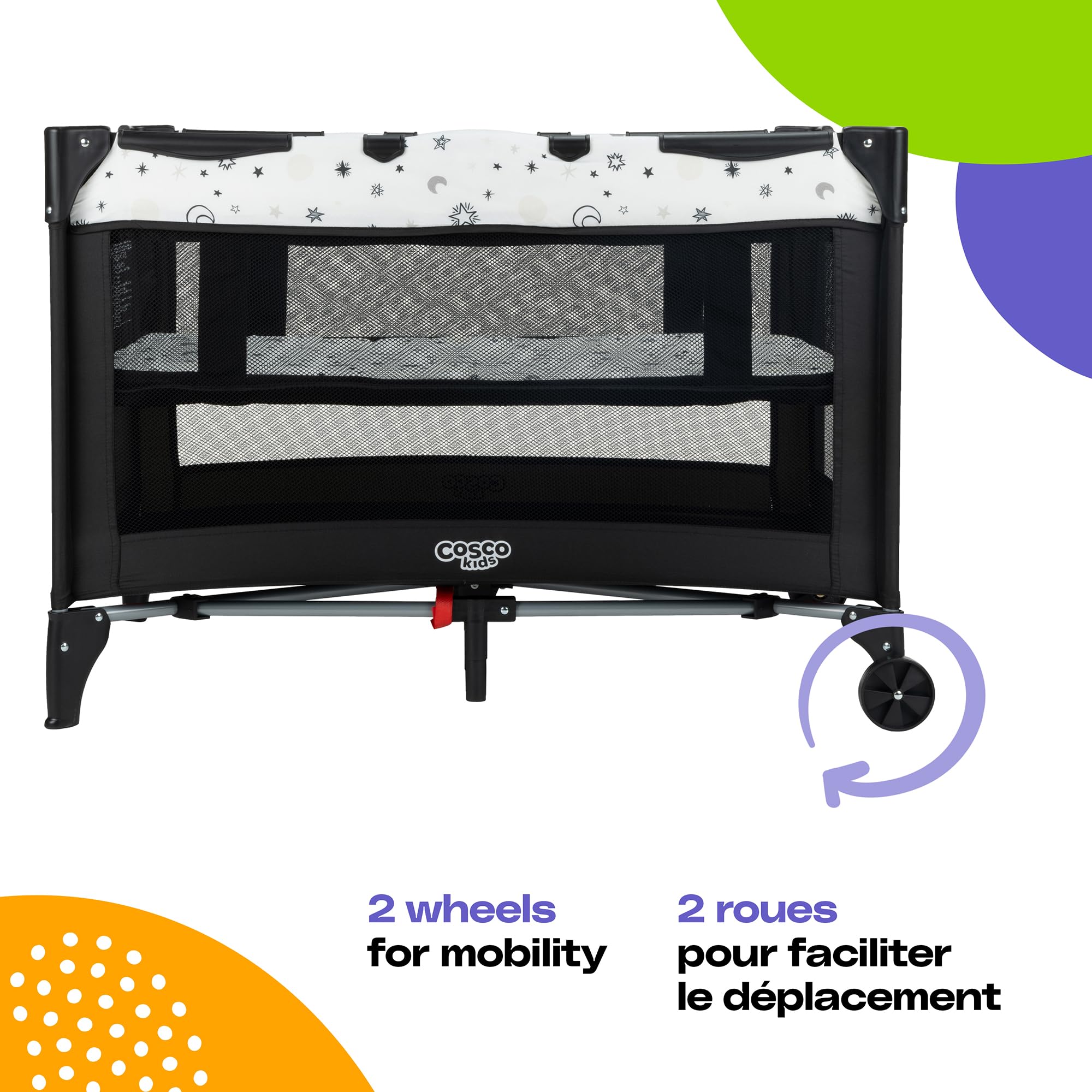 Cosco Kids Funsport® Plus Portable Playard with Full-Size Bassinet, Carry Bag & Wheels – Lightweight, Compact Fold, Breathable Mesh – Twinkle Twinkle 🍁 All In One Marketplace Canada