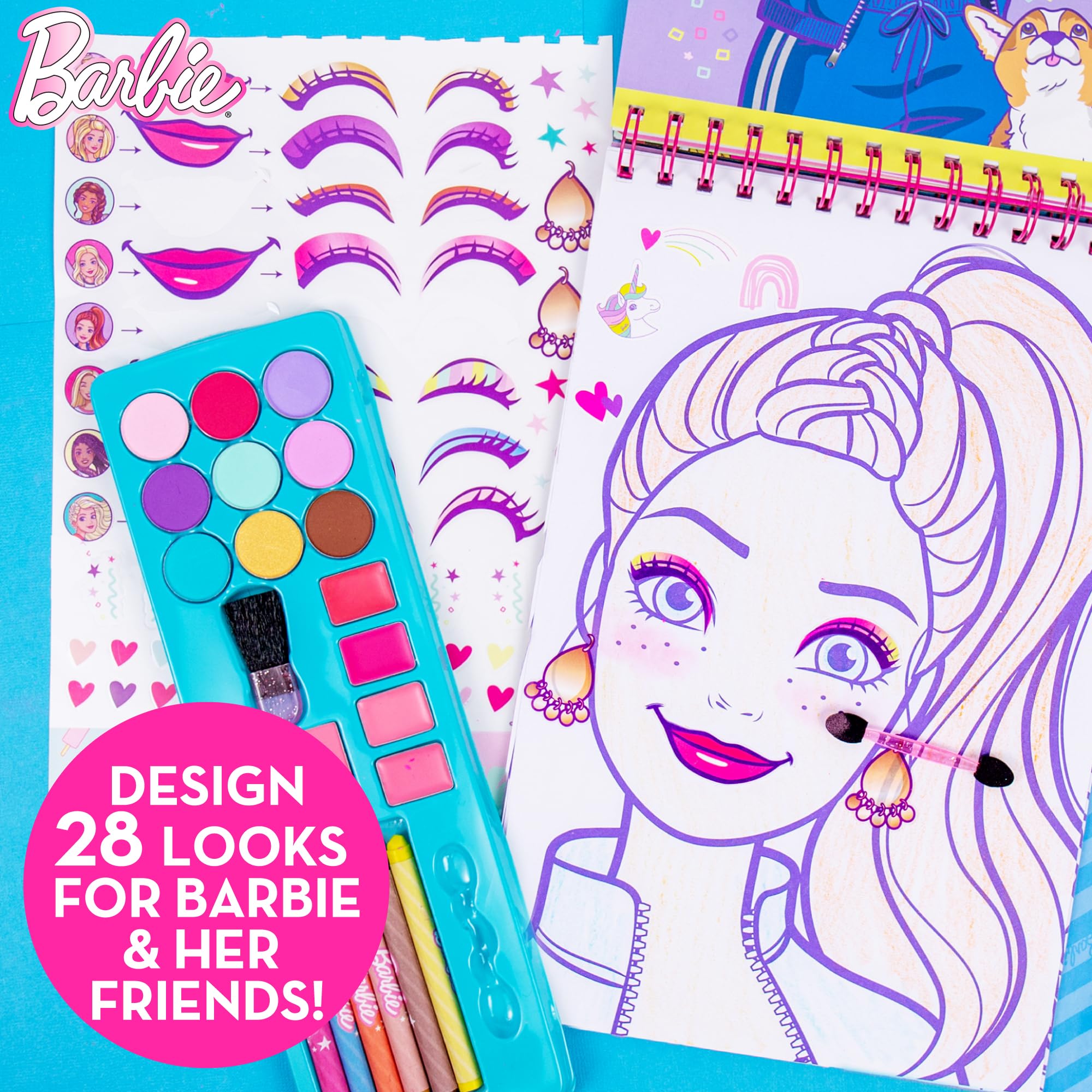 Barbie Makeup Artist Magazine, Create Your Own Hair & Makeup Looks Using Stencils, Stickers, Crayons, Pretend Makeup, Barbie Toys, Barbie Craft Kits, Drawing Kit, 6 Year Old Girl Birthday Gift 🍁 All In One Marketplace Canada