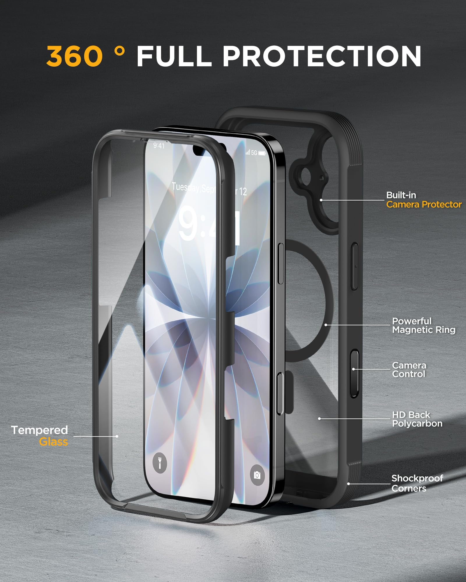 Miracase for iPhone 17 Case 6.3'', Full-Body Bumper Military Grade Drop Protection Outdoor Phone case with Built-in Glass Screen &Camera Control,Easy Installation,No Gap,Compatible with MagSafe,Black 🍁 All In One Marketplace Canada