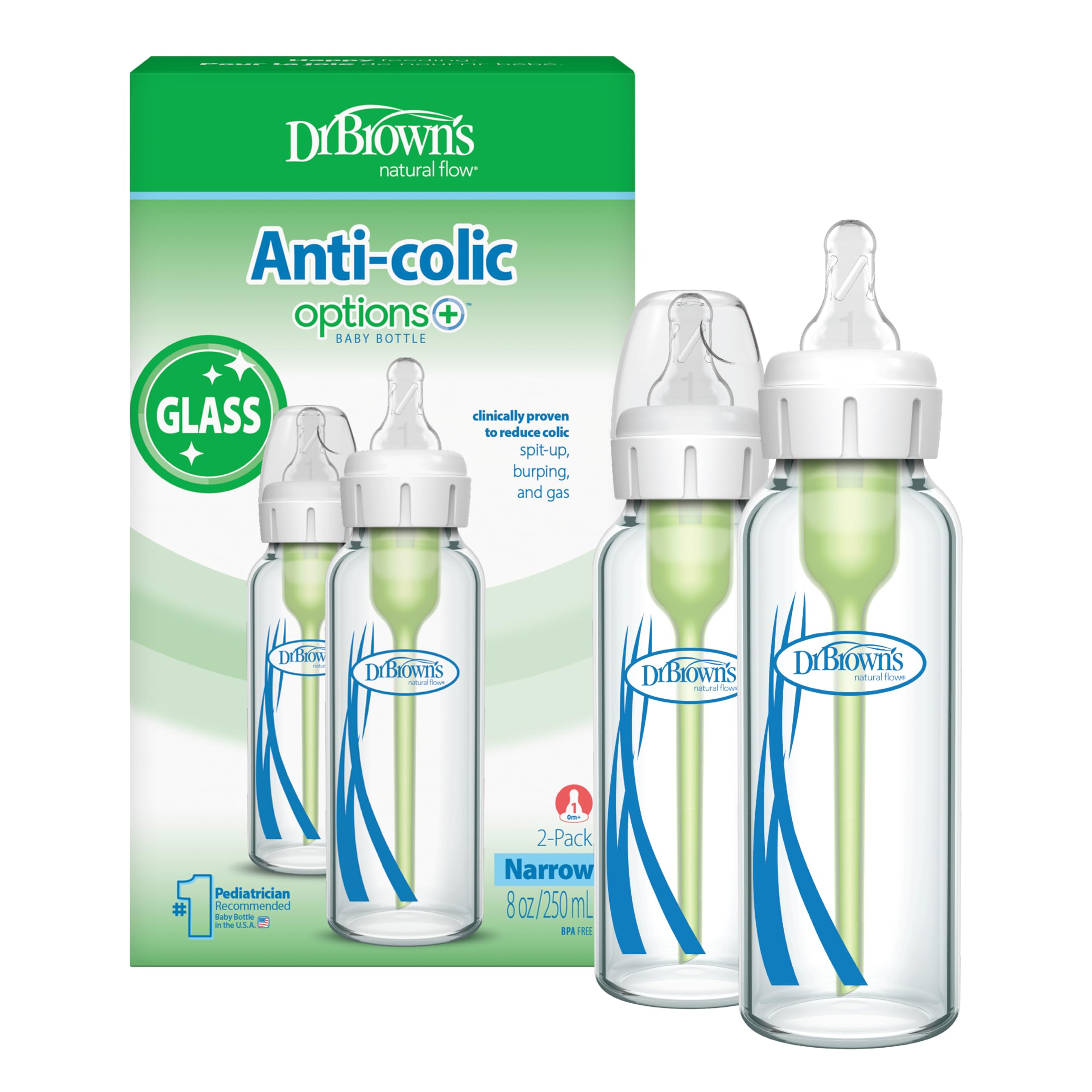 Dr. Brown’s Natural Flow Anti-Colic Options+ Narrow Glass Baby Bottles, 8oz, 2-Pack 🍁 All In One Marketplace Canada