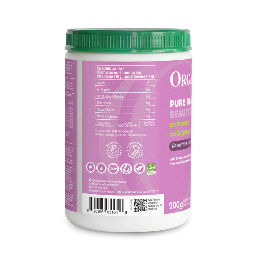 Organika Canadian-Made Enhanced Collagen Pure Beauty - Combination of Collagen, Hyaluronic Acid, Vitamin C, Zinc, and Silica- 200g 🍁 All In One Marketplace Canada