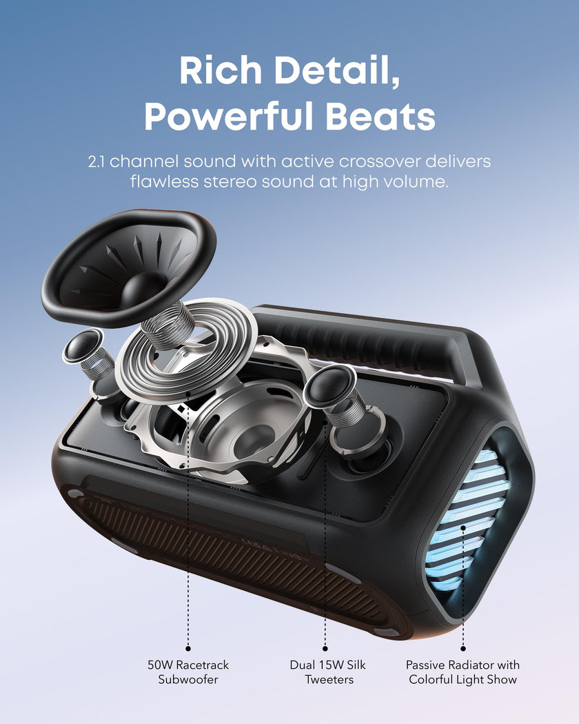 soundcore Boom 2 Outdoor Speaker, 80W, Subwoofer, BassUp 2.0, 24H Playtime, IPX7 Waterproof, Floatable, RGB Lights, USB-C, Custom EQ, Bluetooth 6.0, Portable, Camping, Beach, and Backyard-Black 🍁 All In One Marketplace Canada