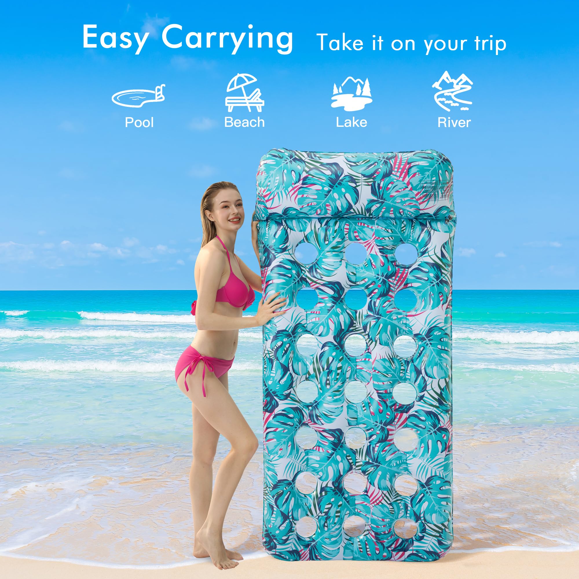 Stonful 2 Pack Inflatable Pool Float Mat, Giant Pool Floats Adult Size with Headrest, Lake Float Raft Water Lounger, Multi-Purpose Swimming Pool Floats Toys for Pool Party, Summer Beach, Outdoor 🍁 All In One Marketplace Canada