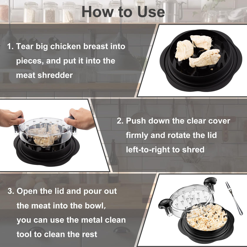 Chicken Shredder Tool Twist Large Chicken Breast Shredder with Brush&Fork, Visible Meat Shredder Machine, Strong Anti-Slip Strip, Ergonomic Handle, BPA Free, Suitable for Pork Beef Chicken (Black) 🍁 All In One Marketplace Canada
