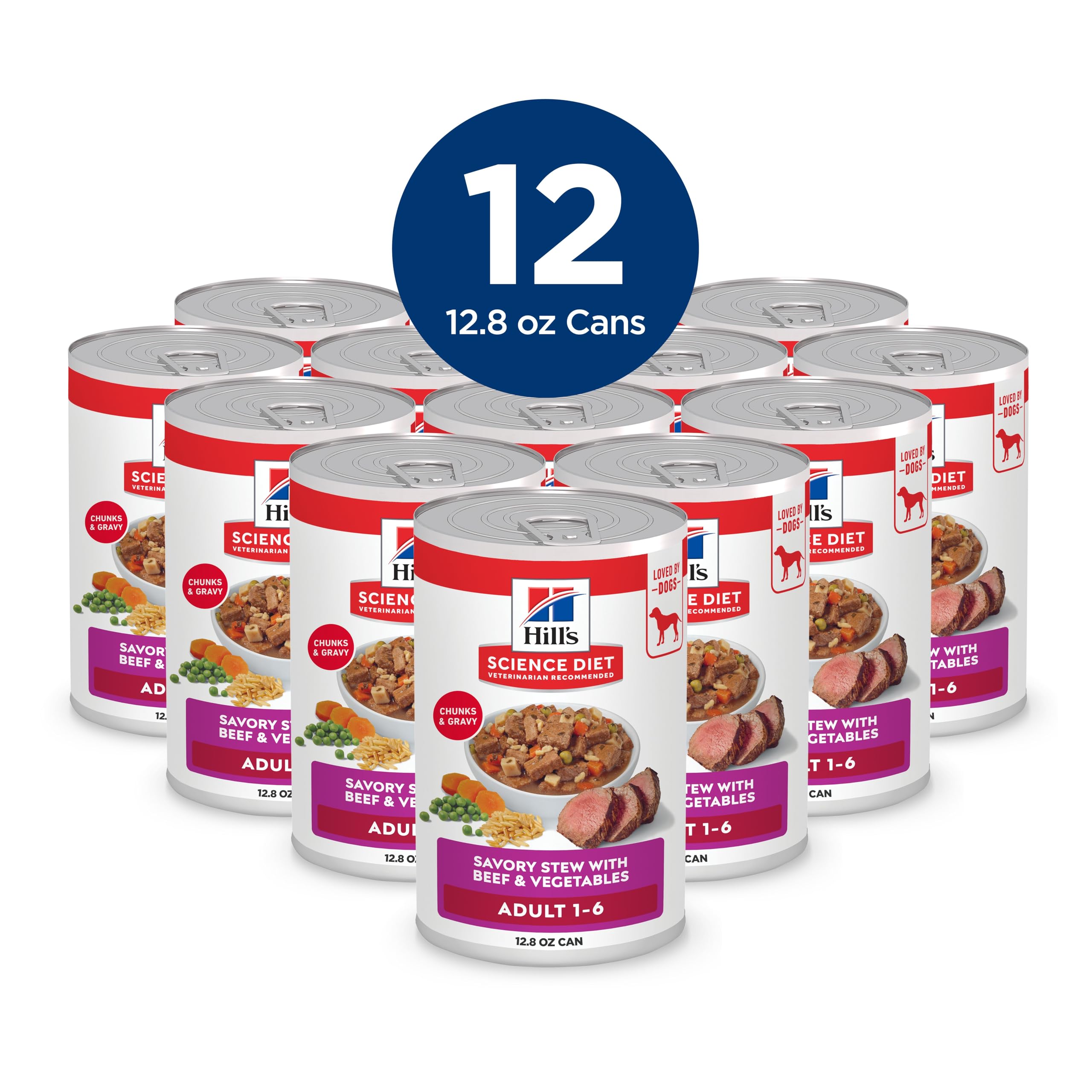 Hill's Science Diet Adult 1-6, Premium Nutrition, Wet Dog Food, Beef & Vegetables Stew, 12.8 oz Can, Case of 12 🍁 All In One Marketplace Canada