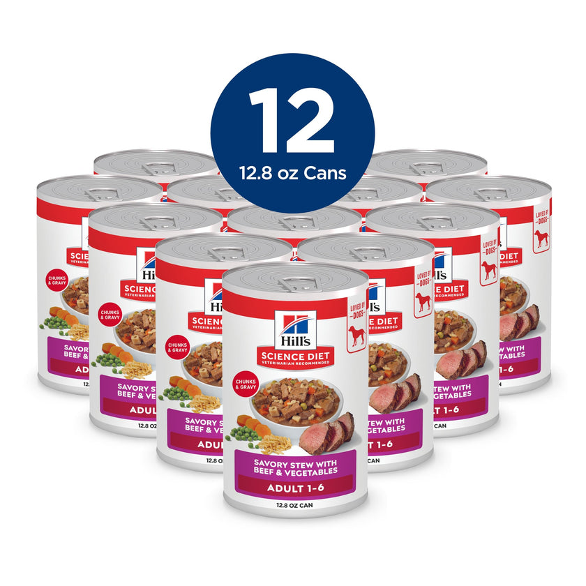 Hill's Science Diet Adult 1-6, Premium Nutrition, Wet Dog Food, Beef & Vegetables Stew, 12.8 oz Can, Case of 12 🍁 All In One Marketplace Canada