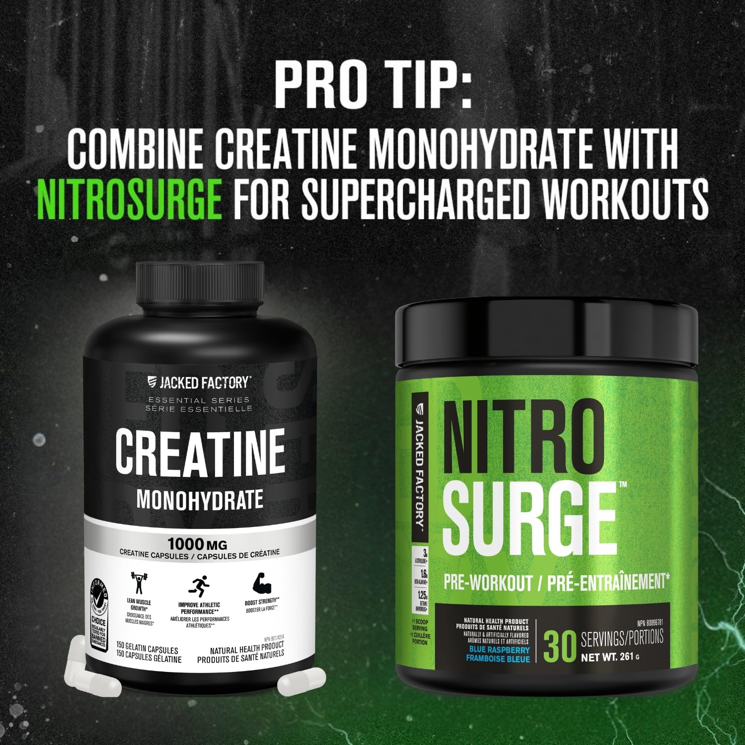 Jacked Factory Creatine Monohydrate Capsules - Canadian-Owned Supplement for Muscle Growth, Increased Strength, Enhanced Energy Output, and Improved Athletic Performance - 150 Pills 🍁 All In One Marketplace Canada