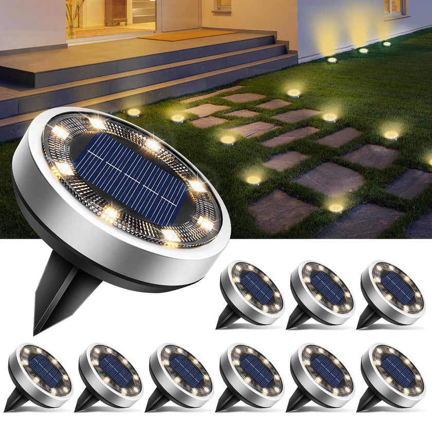 btfarm Solar Ground Lights, 10 Pack 8LED Solar Lights Outdoor Waterproof Garden, Pathway Lights Solar Powered in-Ground Lights, Disk Lights Landscape Lighting for Lawn Patio Yard Driveway, Warm White 🍁 All In One Marketplace Canada