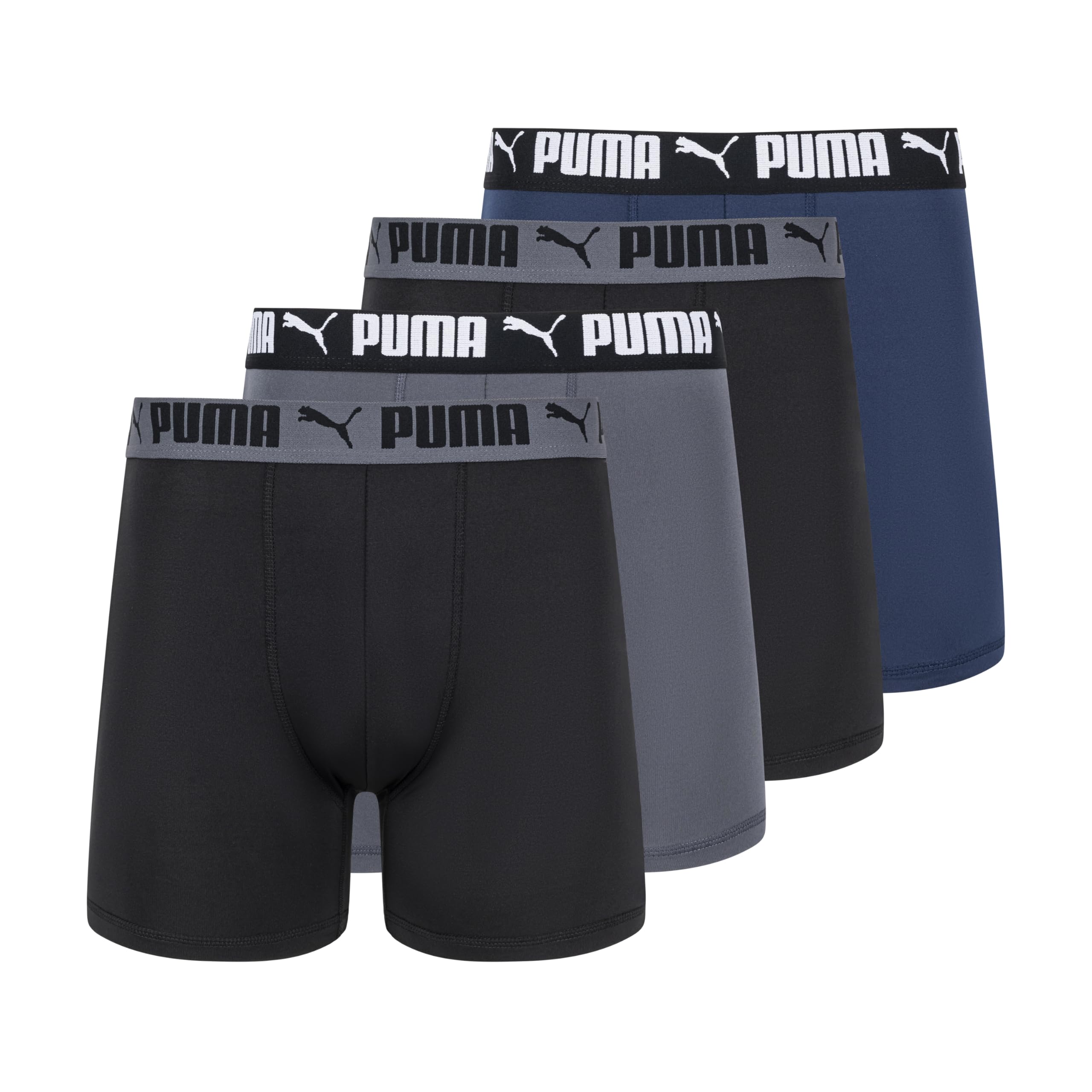 Puma Men's 4 Pack Active Stretch Boxer Briefs, Blue/Black/Gray, Small 🍁 All In One Marketplace Canada