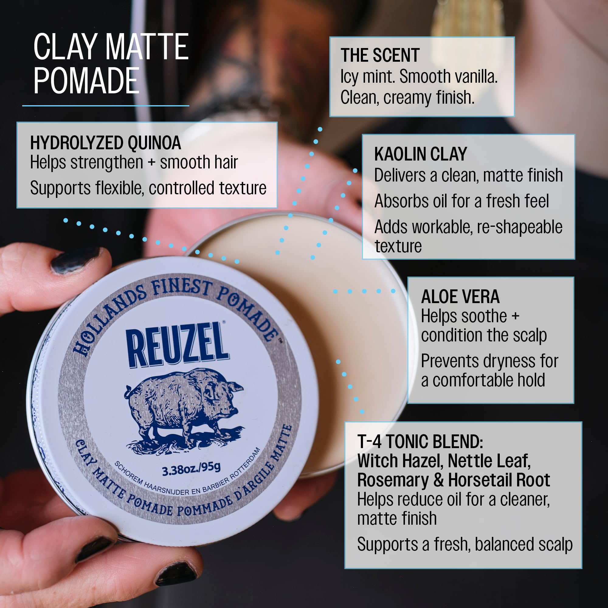 Reuzel Clay Matte Pomade, Medium Hold Matte Finish Hair Styling Clay, Lightweight & Flexible Texturizing Pomade for Volume & Definition With Aloe Vera & Vitamin E, 95g 🍁 All In One Marketplace Canada