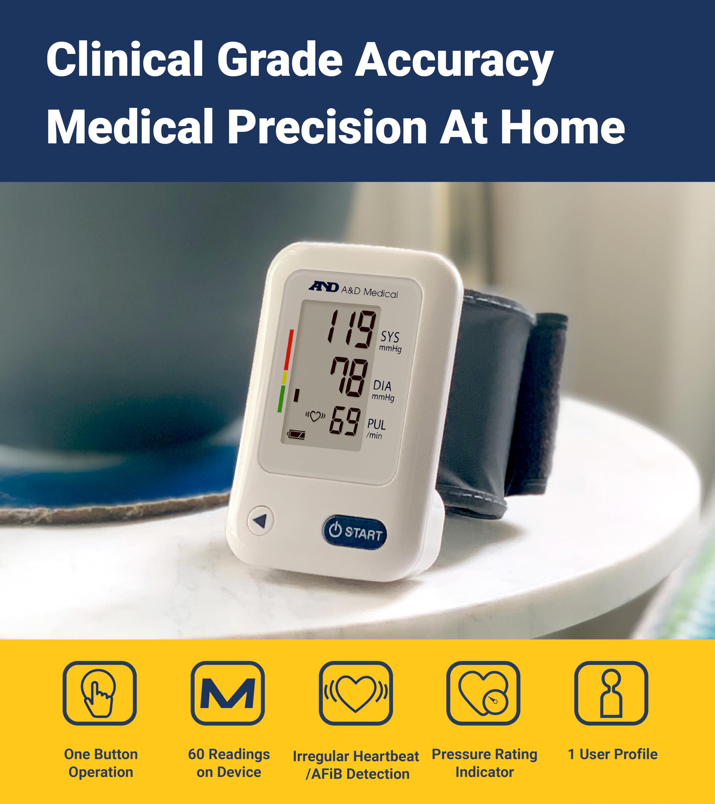 A&D Medical Wrist Blood Pressure Monitor for Home Use - UB-525CN, BP Adjustable Cuff (5.3-8.5