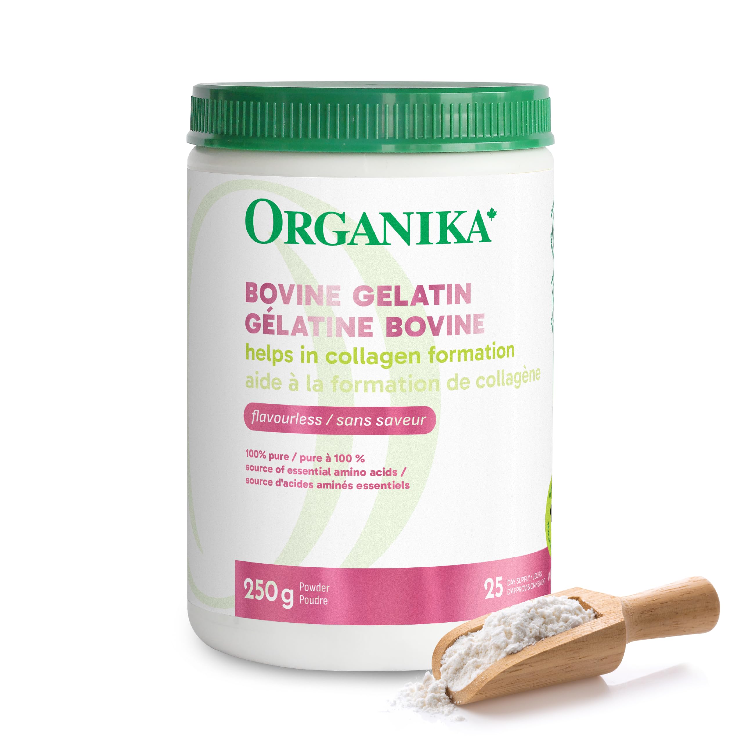 Organika Canadian-Made Bovine Gelatin (Unflavoured) - Collagen With 18 Amino Acids for Healthier Skin, Hair, Bones and Gut | Grass-Fed Source - 250g 🍁 All In One Marketplace Canada