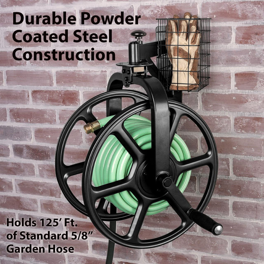Liberty Garden 712-B Single Arm Navigator Multi-Directional Garden Hose Reel, Holds 125-Feet of, 5/8-Inch, Black, Height: 22.00