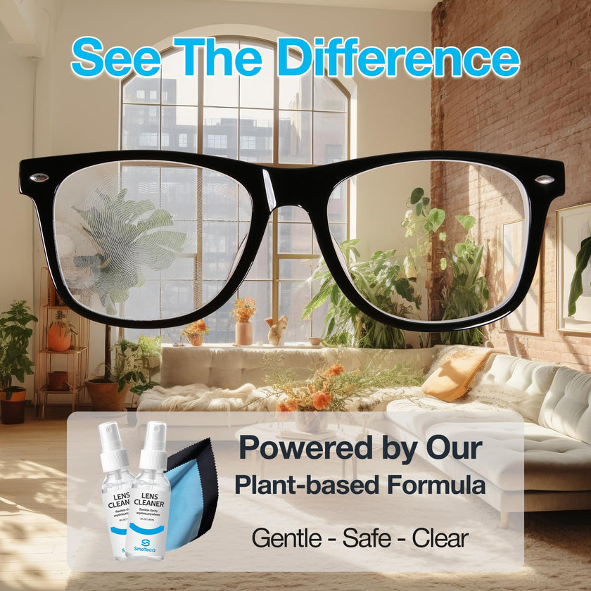SmoTecQ Glasses Cleaner Kit – Alcohol-Free, Plant-Based Spray + Ultra-Soft Microfiber Cloths for Eyeglasses, Screens & Cameras – 2 x 2oz Spray Bottles + 2 Cloths + Travel Pouch Set 🍁 All In One Marketplace Canada