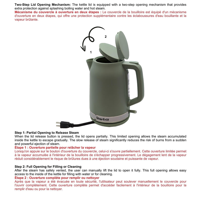 Starfrit Electric Kettle - 1.7L Capacity - Water Level Indicator - Automatic Shut-Off - 1500W – Sage 🍁 All In One Marketplace Canada