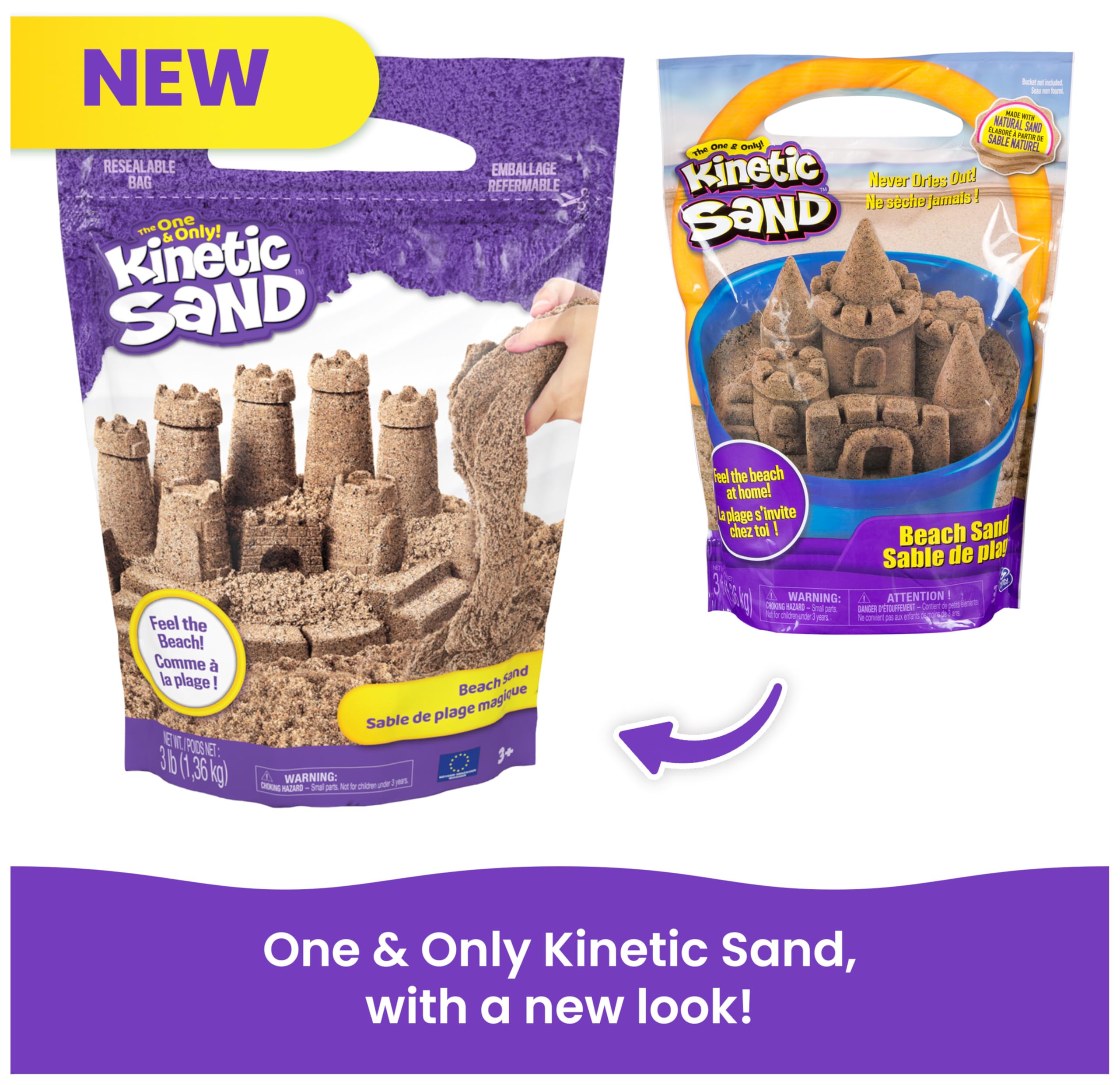 Kinetic Sand, 3lbs Beach Play Sand, Moldable Sensory Toys for Kids, Resealable Bag (Packaging May Vary), for Ages 3 and up 🍁 All In One Marketplace Canada