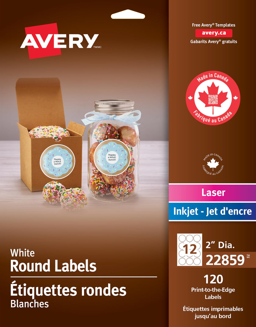 Avery Matte White Round Labels, 2