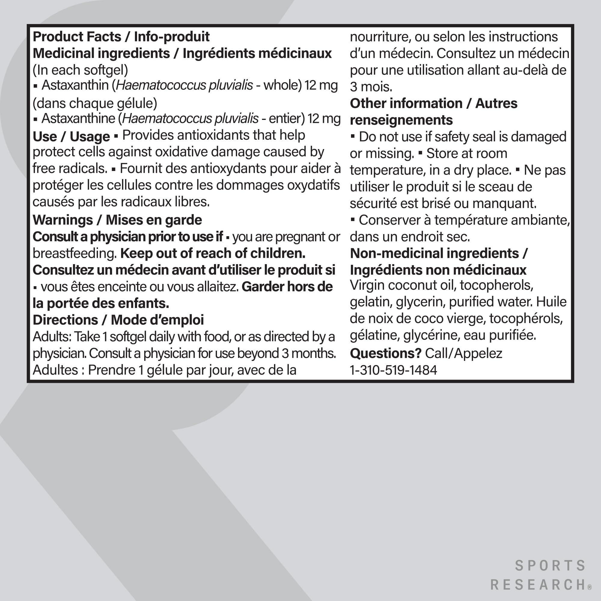 Sports Research® Triple Strength Astaxanthin Supplement from Algae w/Organic Coconut Oil - Natural Support for Skin & Eye Health - Non-GMO & Gluten Free - 12mg, 60 Softgels - 2 Month Supply 🍁 All In One Marketplace Canada