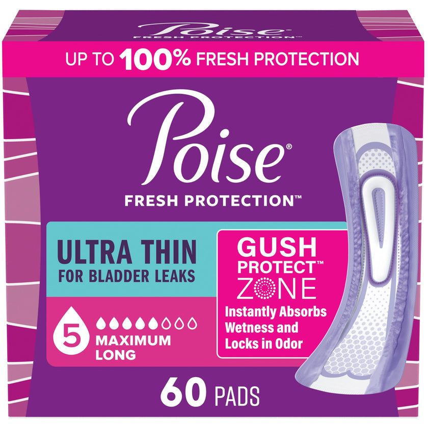 Poise Ultra Thin Incontinence Pads & Postpartum Incontinence Pads, 5 Drop Maximum Absorbency, Long Length, 60 Count 🍁 All In One Marketplace Canada