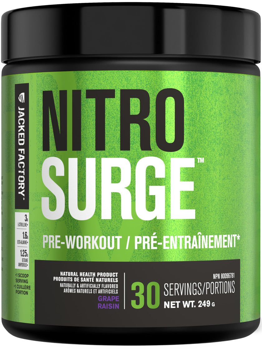 NITROSURGE Pre Workout Supplement - Endless Energy, Instant Strength Gains, Clear Focus, Intense Pumps - Nitric Oxide Booster & Preworkout Powder with Beta Alanine - 30 Servings, Grape 🍁 All In One Marketplace Canada